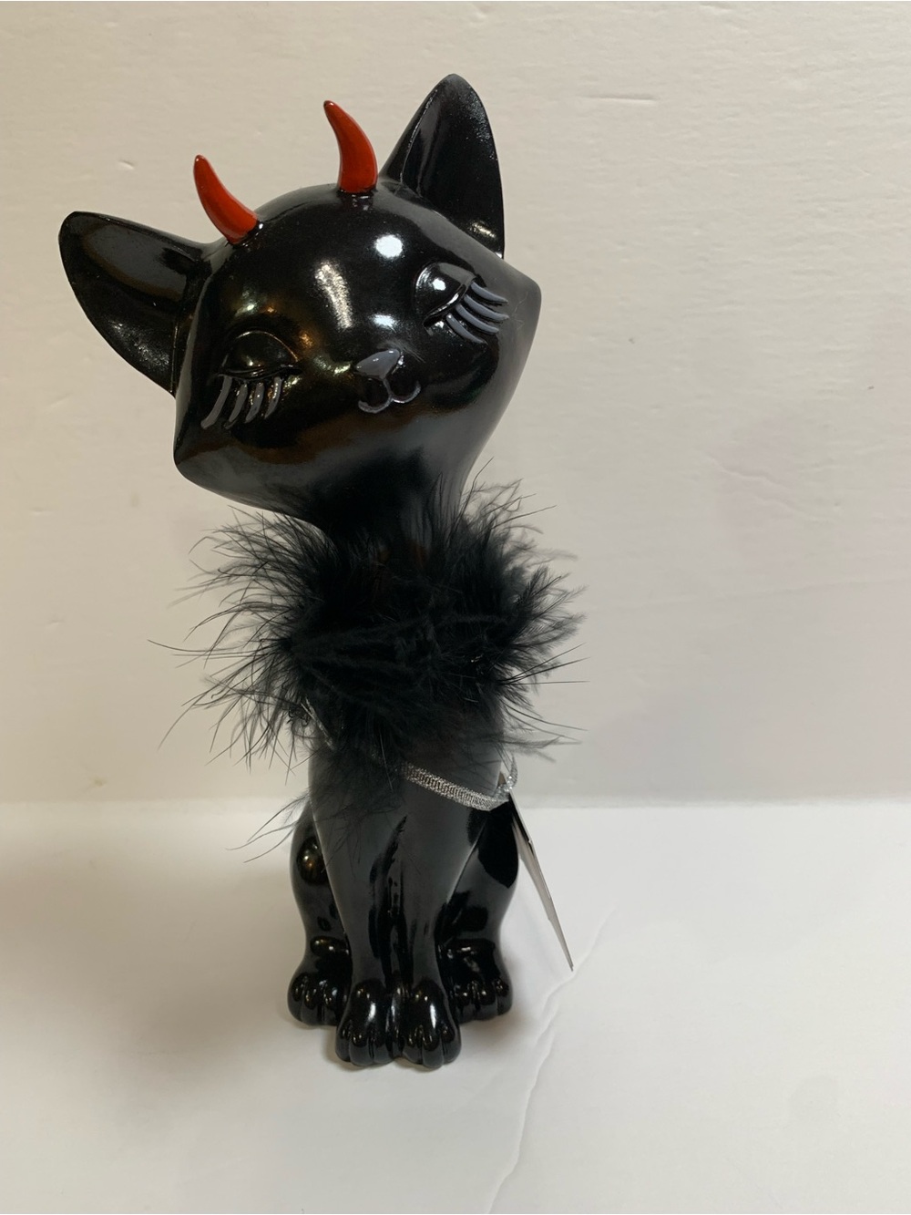 Bella Lux 11.5 inch Devil Black Cat Figurine with Red Horns - NWT